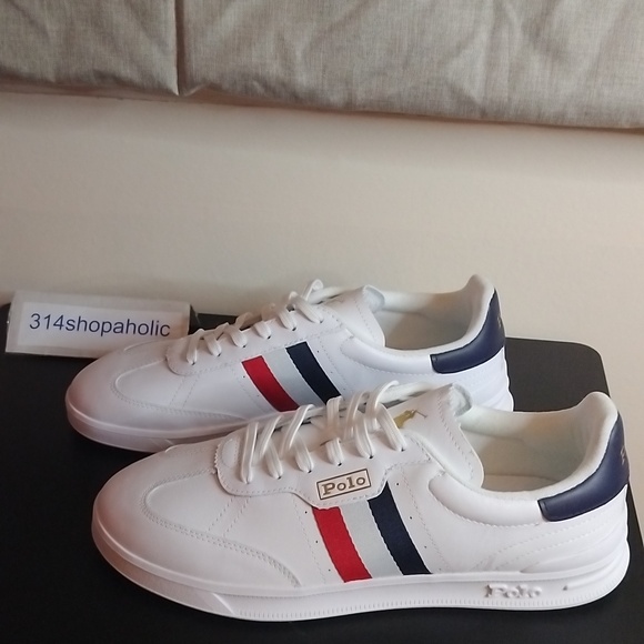 White Polo By Ralph Lauren Sneakers With Red / Blue Stripes - Picture 1 of 6